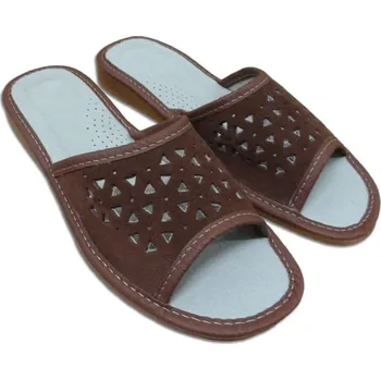 Oblečení a móda Ovčí Věci Dámské kožené letní pantofle na klínku hnědá, Velikost EU 36