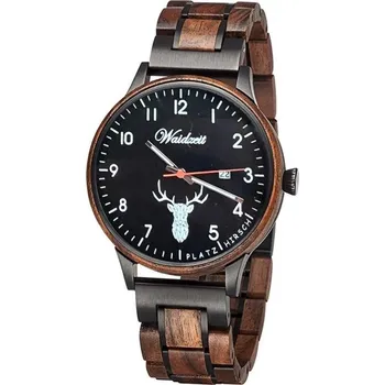 Hodinky WAIDZEIT Dřevěné hodinky Hubertus Platzhirsch Nachtschwarz - hodinky pro myslivce