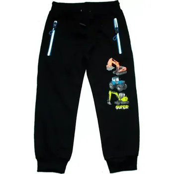 Chlapecké tepláky Kugo 100% bavlna černé 8808 -735/134 vel. 128 (Dětské tepláky nakladač, traktor, bagr)