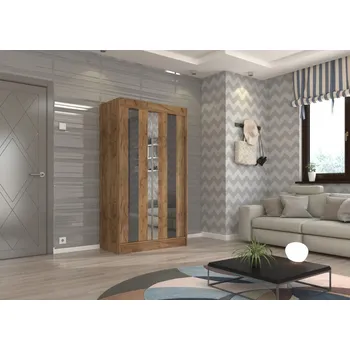 Šatní skříň Skříň s posuvnými dveřmi a zrcadlem 120 cm - Keita Barva: dub Craft + Černý Lacobel