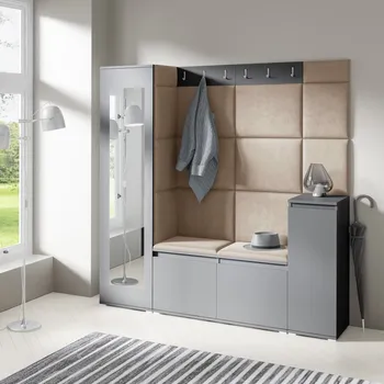 Předsíňová stěna Předsíňová stěna Emi 28 - šedá grafit Barva čalounění: Béžová - Trinity 04