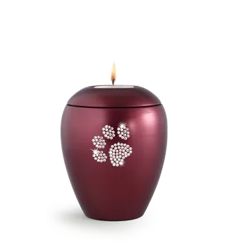 Smuteční dekorace Zvířecí urna Crystal Paw se svíčkou - Rubínová 1,5l