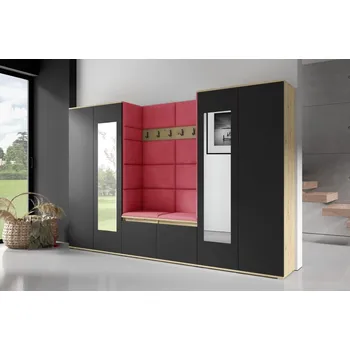 Předsíňová stěna Předsíňová stěna Emi 10 - dub Artisan/černá Barva čalounění: Červená - Trinity 09