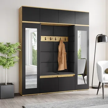 Předsíňová stěna Předsíňová stěna Emi 32 - dub Artisan/černá Barva čalounění: Tmavě šedá - Trinity 15