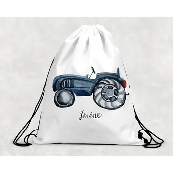 Dětský batoh Domovi Taška na přezůvky se jménem a modrým traktorem 30 x 39,5 cm