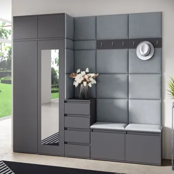 Předsíňová stěna Předsíňová stěna Emi 33 - šedá grafit Barva čalounění: Světle šedá - Trinity 14