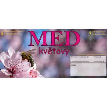 Etiketa Med květový typ 2 11 x 5 cm