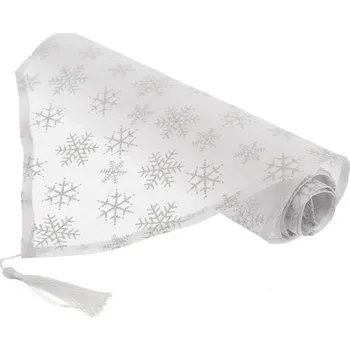 ubrus Orion Ubrus s vločkami bílo-stříbrný 140 x 32,5 cm