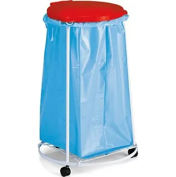 Venkovní odpadkový koš Pojízdní stojan na pytel - červené víko