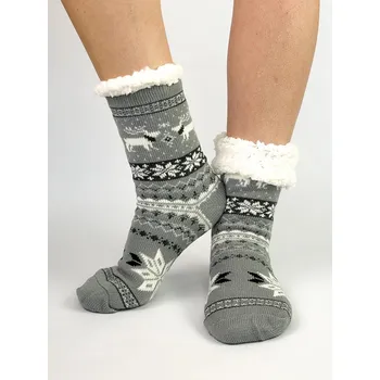 Dámské ponožky Vánoční ponožky v šedé barvě L26032 sobík , VELIKOST 35 - 38