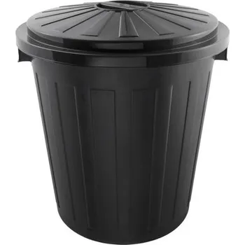 Venkovní odpadkový koš Plastový koš černý s černým víkem - 50 l