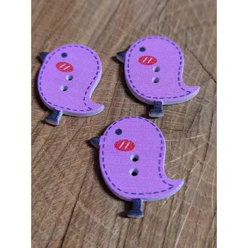 Knoflík Dřevěný dekorační knoflík ptáček fialkový