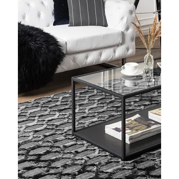 Koberec Koberec tmavě šedá černá viskóza bavlna 160 x 230 cm krátký vlas moderní vzorované ručně tkané obdélníkové Beliani