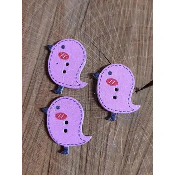 Knoflík Dřevěný dekorační knoflík ptáček růžová