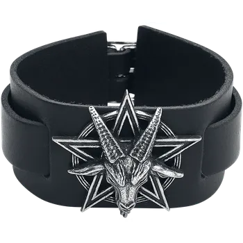 Náramek Kožený náramek Gotika z Alchemy Gothic - Baphomet - Muži - černá