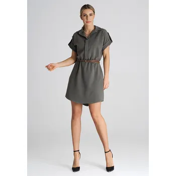 Dámské šaty Khaki košilové mini šaty M1001 olive Velikost: L