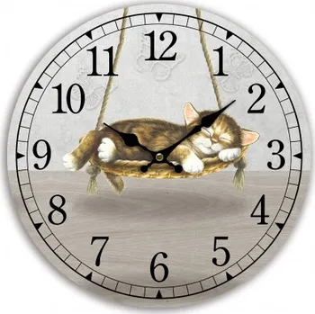 Hodiny Nástěnné hodiny Kotě na houpačce (Nástěnné hodiny s kočkou, kočka)