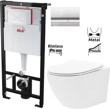 Klozet Předstěnový instalační systém s chromovým tlačítkem M1721 + WC REA Carlo Flat Mini Rimless + SEDÁTKO AM101/1120 M1721 CF1