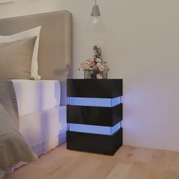 Noční stolek vidaXL Noční stolek s LED lesklý černý 45x35x67 cm kompozitní dřevo