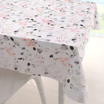 ubrus Bavlněný čtvercový ubrus Sandra SA-288 Eukalyptus s růžovými květy na bílém 40x40 cm