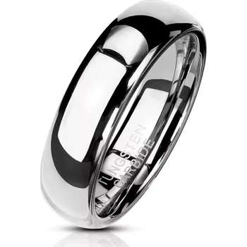 Prsten Zrcadlově lesklá zaoblená obroučka z wolframu, hladký povrch, 6 mm - Velikost: 49