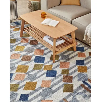 Koberec Kelimový koberec vícebarevný vlna a bavlna 160 x 230 cm ručně tkaný boho geometrický vzor se střapci Beliani