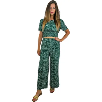 Dámské šaty NOVINKA - Letní komplet - zelený s kvetinkami Velikost: L