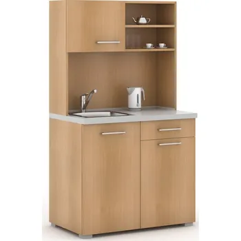 Kancelářská sestava Kuchyňka PRIMO, dřez, baterie, 1/2 dvířka, buk