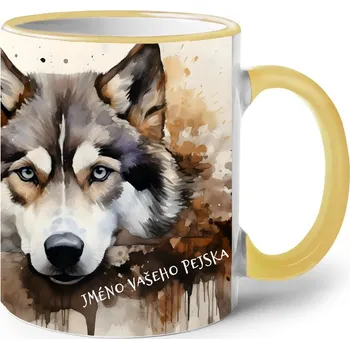 Keramický hrnek Husky, Barva Žlutá, Velikost 330 ml, Canvas Keramický hrnek s barevným uchem 2623