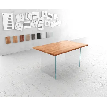 Jídelní stůl DELIFE Jídelní stůl Edge 140x90 akácie přírodní sklo Live-Edge