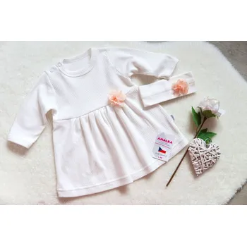 Dívčí šaty AMÁLKA Romantické šaty + čelenka, jemný ažurový vzor, smetanové Velikost: 80