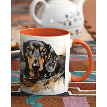 Keramický hrnek Jezevčík, Barva Oranžová, Velikost 330 ml, Canvas Keramický hrnek s barevným uchem 2622