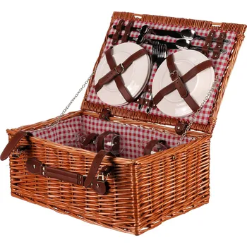 Nákupní košík Koš piknikový - s vybavením pro 4 osoby, proutěný, barva hnědá