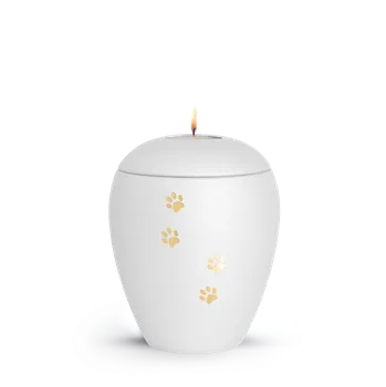 Smuteční dekorace Zvířecí urna Verona Paws se svíčkou - Bílá 1,5l