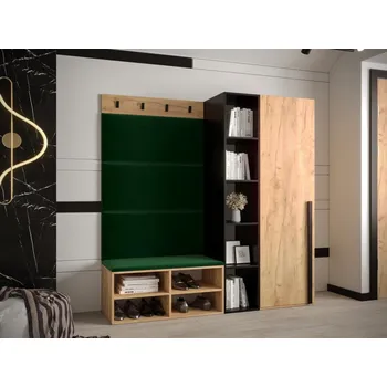 Předsíňová stěna Předsíňová stěna Miro 1 - dub Craft Barva: Tmavě zelená - Manila 35