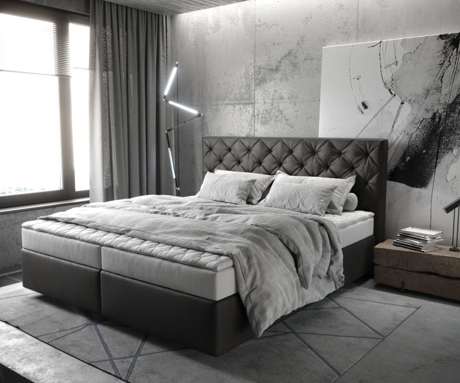 DELIFE Boxspring postel Dream-Great 180x200 cm koženka antracitová s matrací a topperem