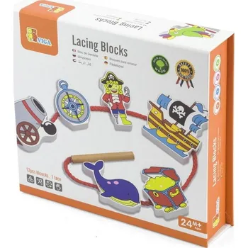 Dřevěná hračka VIGA, Dřevěné navlékání - pirát