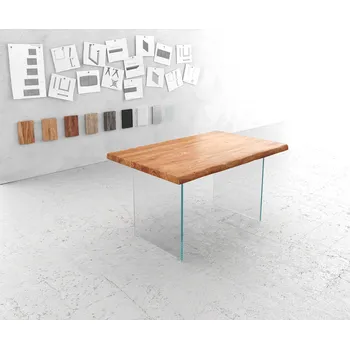 Jídelní stůl DELIFE Jídelní stůl Edge 140x90 XL akácie přírodní sklo Live-Edge