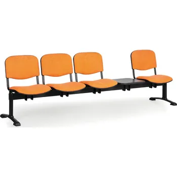 Čalouněná lavice do čekáren VIVA, 4-sedák, se stolkem, oranžová, černé nohy