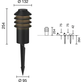 Lampička Louis Poulsen Bysted 25 cm 2700 K zemní kolík černý - Ø základny 9,5 cm černá LED celkem 14 W - Doprava zdarma