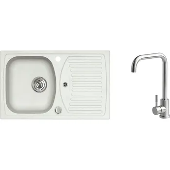 Granitový dřez Set Alveus Record 30 White 11 + Angle Kartáčovaná ocel