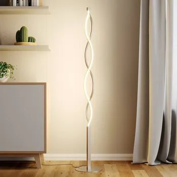 Lampička Stojací lampa Lindby LED Auron, niklová barva, kov, dotykový stmívač - Ø základny 25 cm saténový nikl, bílá 2 x 10 W LED - Doprava zdarma
