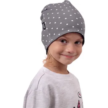 Čepice Dětská čepice bavlněná, oboustranná, černá+šedá s puntíky S (1-3 roky)