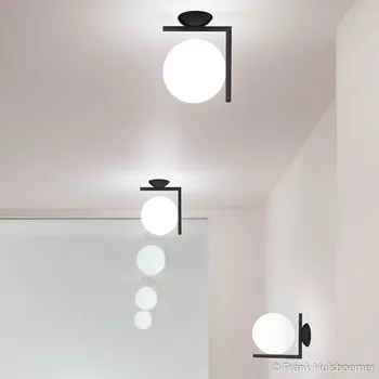 Lampička Nástěnné svítidlo FLOS IC C/W1, černé Ø 20 cm - Ø koule 20 cm, Ø pro montáž na stěnu 11 cm opálově bílá, černá 1 x 60 W - Doprava zdarma