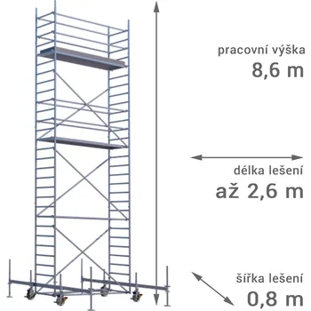 Stavební technika SCAFOM-RUX Pojízdné lešení RUX MOBILO 800 - pracovní výška 8,6 m Délka: 210 cm