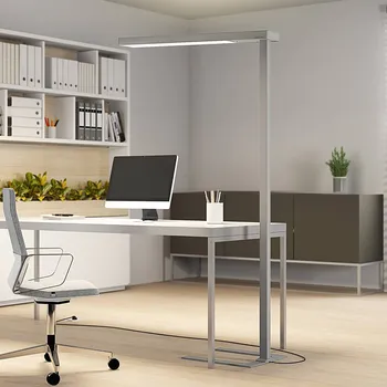 Lampička Arcchio LED kancelářská stojací lampa Susi, stříbrná, senzor, stmívač, CCT - Délka kabelu 250 cm; základna - délka 52 cm, šířka 43,6 cm; hlava lampy - délka 120 cm, šířka 16 cm stříbrná (RAL 9006) LED 150 W celkem - Doprava zdarma