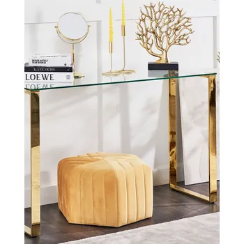 Obývací pokoj Konzolový stolek Transparentní skleněná deska zlatý rám z nerezové oceli 75 x 40 cm Glamour Moderní obývací pokoj Ložnice Předsíň Beliani