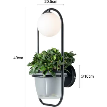 Lampička Lindby Orna nástěnné světlo jeden zdroj květináč - květináč - Ø 17 cm, výška 12,4 černý; opálový 1 x 8 W LED - Doprava zdarma