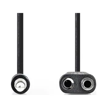 Kabel Nedis CAGB22100BK02 - Stereofonní Audio Kabel | 3,5mm Zástrčka - 2× 3,5mm Zásuvka | 0,2 m | Černá barva CAGB22100BK02