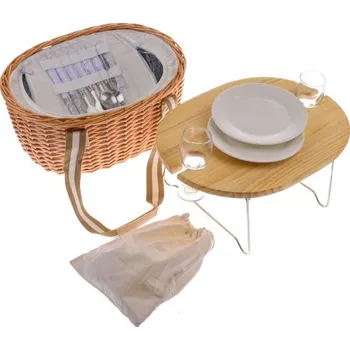 Casa de Engel Proutěný piknikový koš s pevným víkem/stolem pro 2 osoby s termoboxem 0/2